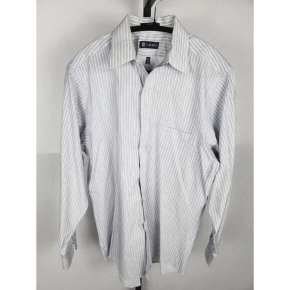 Chaps Shirt Mens Medium Blue Striped Button Up Long Sleeve 100% Cotton